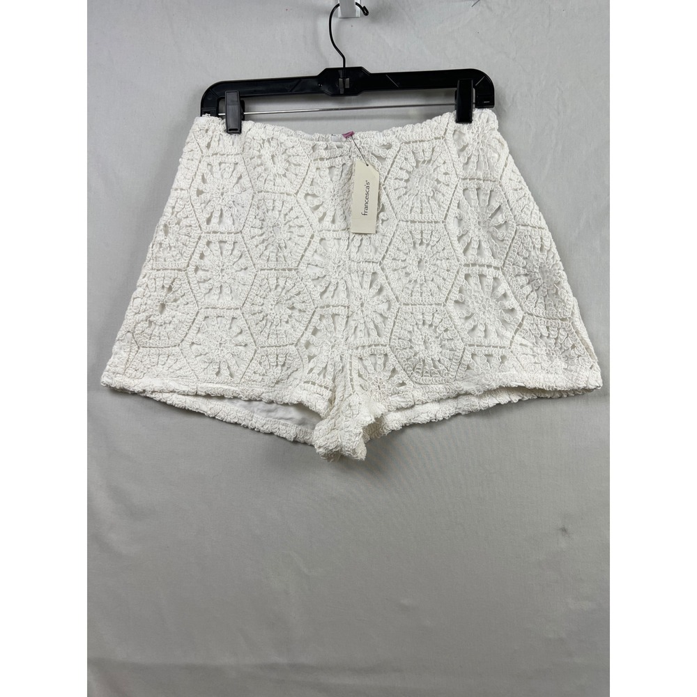 mi ami for francesca's Crochet Shorts Women L Ivory Hexagon Lace High Rise NEW